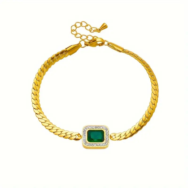 Liriel Gold Bracelet with Rectangular Green Crystal