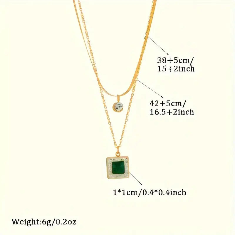 Althea Gold-Plated Double Necklace with Green Crystal Pendants