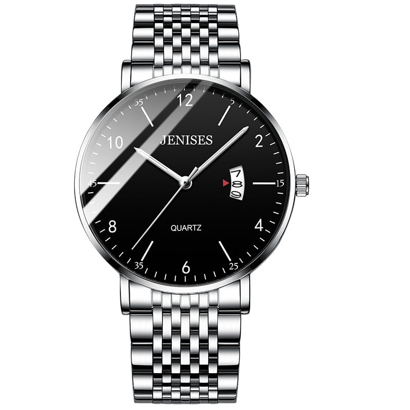 Men's Stainless Steel Watch with Easy-Read Numbered Dial, Slim Case and Link Bracelet