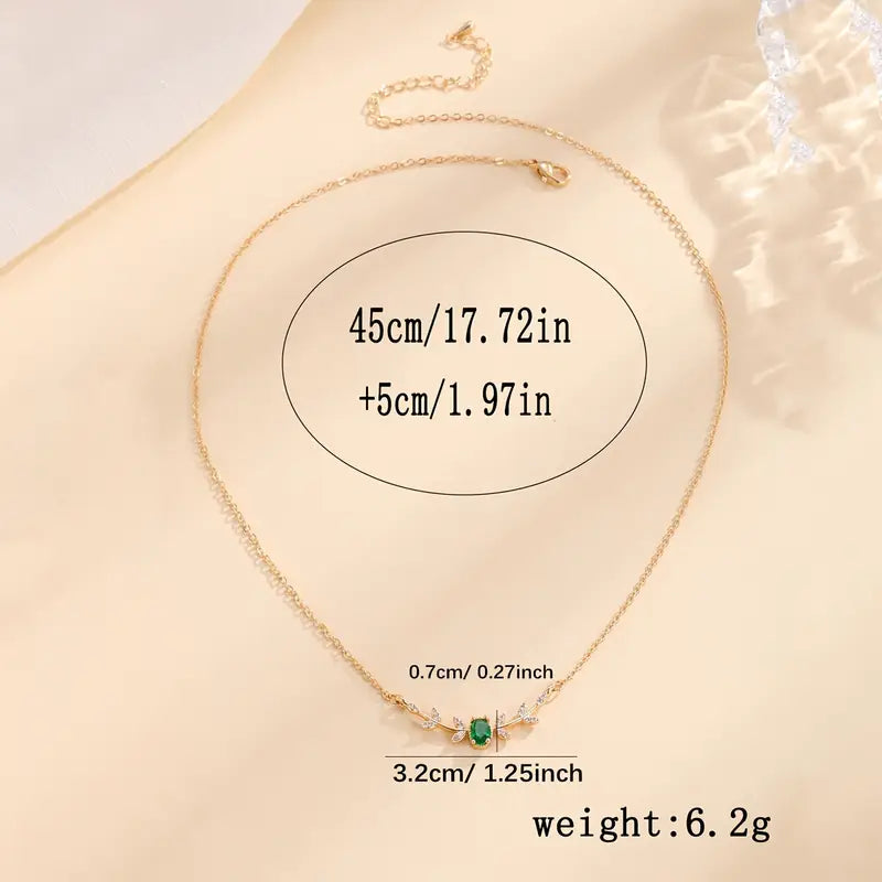 Liorna Gold Necklace with Green Crystal Pendant