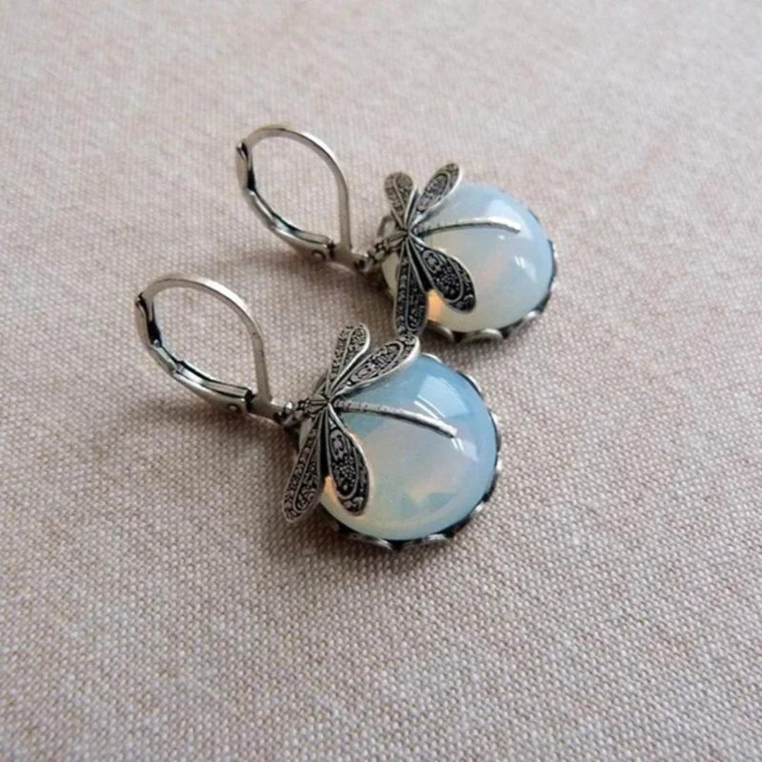 925 Sterling Silver Dragonfly Earrings with White Crystal