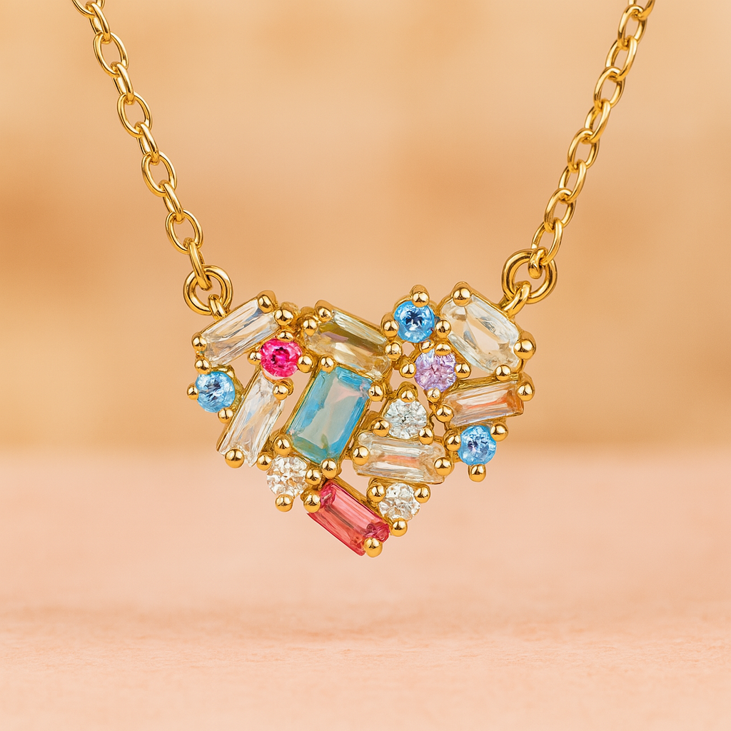 Women's Modern Multicolor Crystal Heart Necklace - Annika