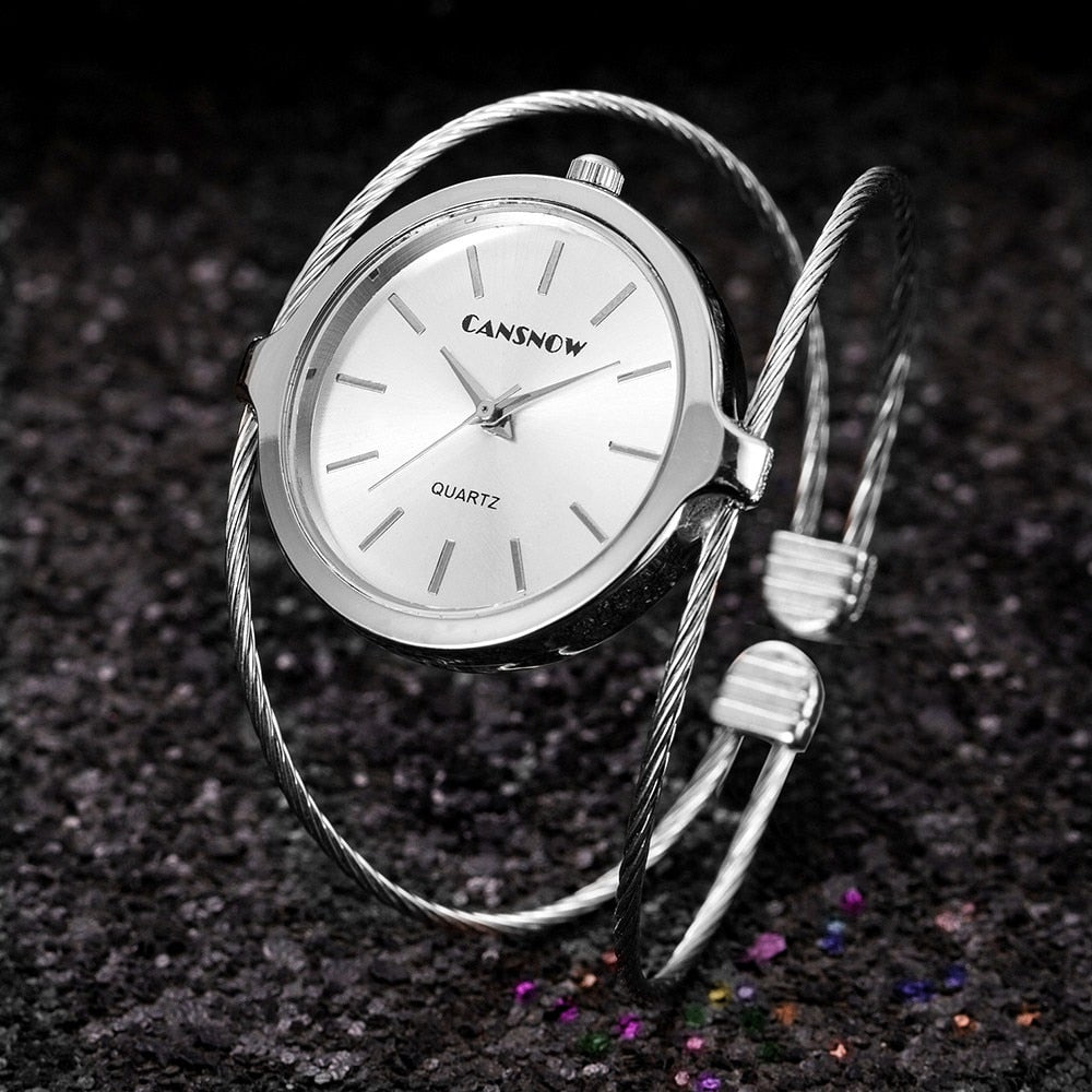Cansnow Interlaced Stainless Steel Bracelet Watch with High-Precision Swiss Quartz Movement
