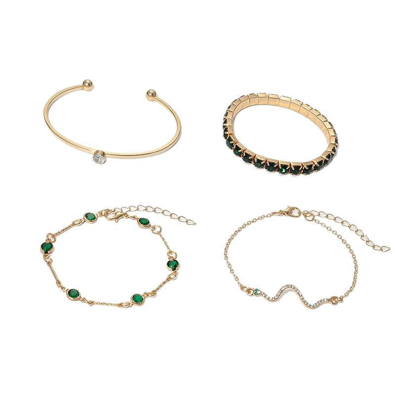 Gold Bracelet Set with Green Accents - Smeralda