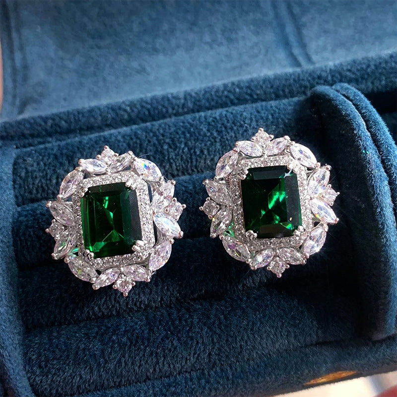 Fiorenza Silver Earrings with Rectangular Green Stone
