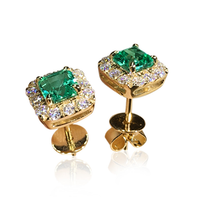 Clarissa Gold Earrings with Green Square Stone