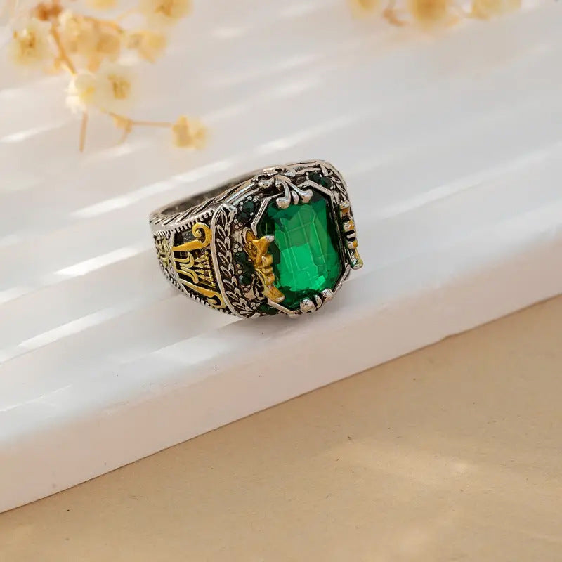 Rinaldo Men's Ring with Rectangular Stone and Carved Details