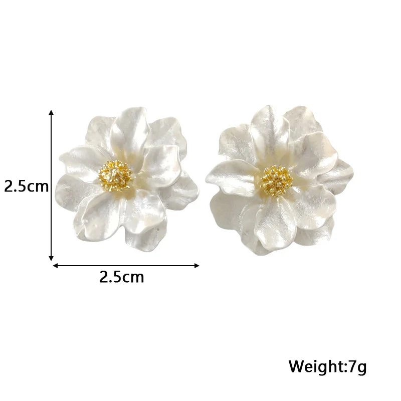 Opal Collection White Acrylic Flower Stud Earrings - Exclusive
