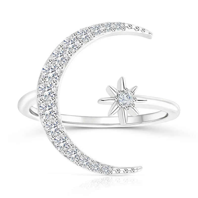 Silver Moon and Star Ring