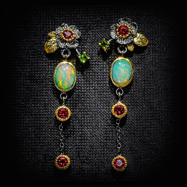 Opal and Red Zirconia Earrings – Limited Edition Fine Jewelry Collection