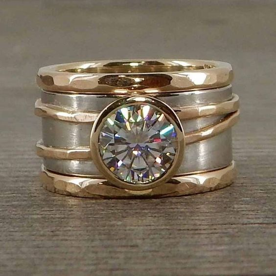 Vintage Gold and Silver Inlaid Glass Ring