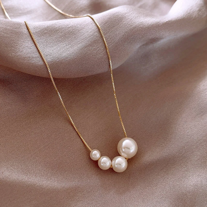 Women's White Pearl Necklace with Fine Gold-Plated Chain