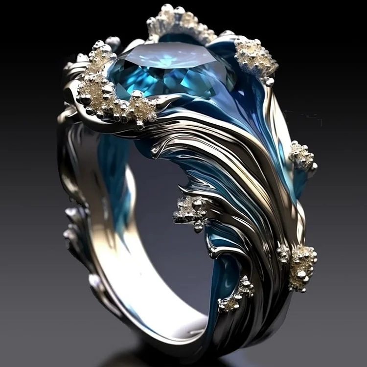 Vintage Ocean Wave Crystal Ring