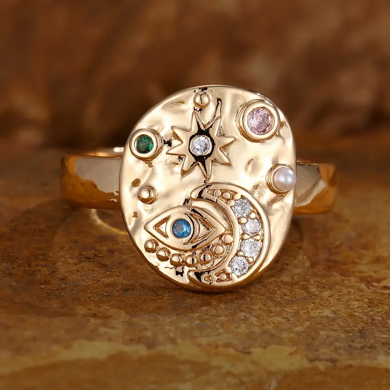 Vintage Gold Crystal Sun and Moon Ring