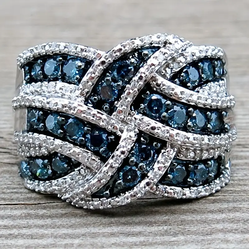 Blue Braided Silver Ring