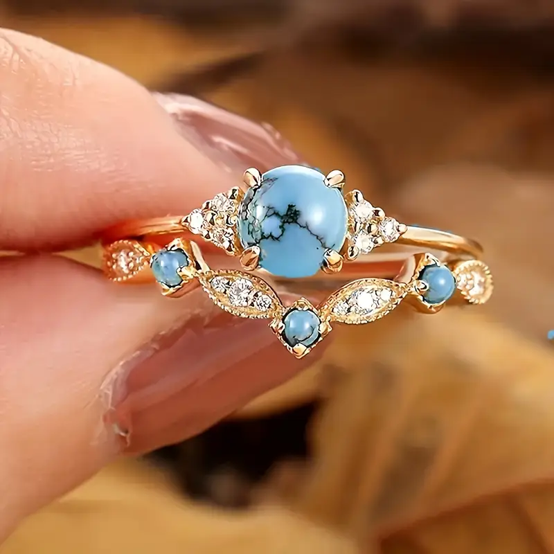 Gold Zirconia Ring with Blue Opal