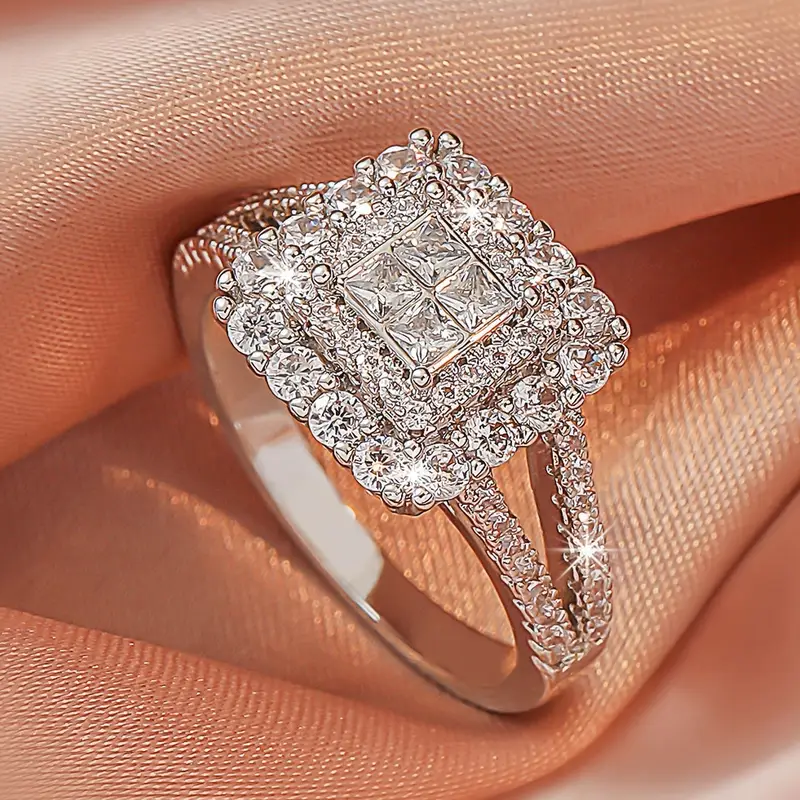 Shiny Silver Cubic Ring