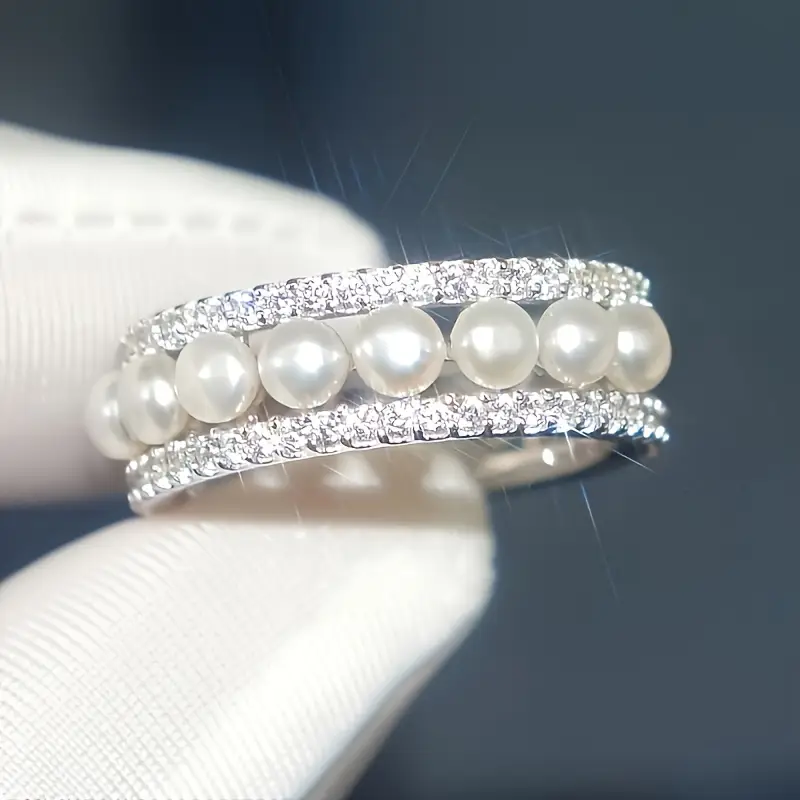 Vintage Silver Ring with White Pearls
