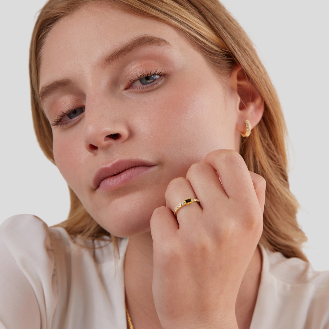 Onyx and Black Crystal Ring