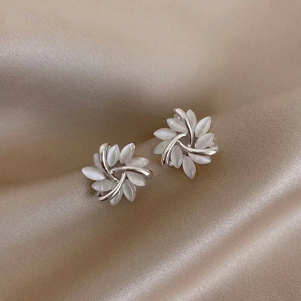 Gold Opal Petal Circle Earrings