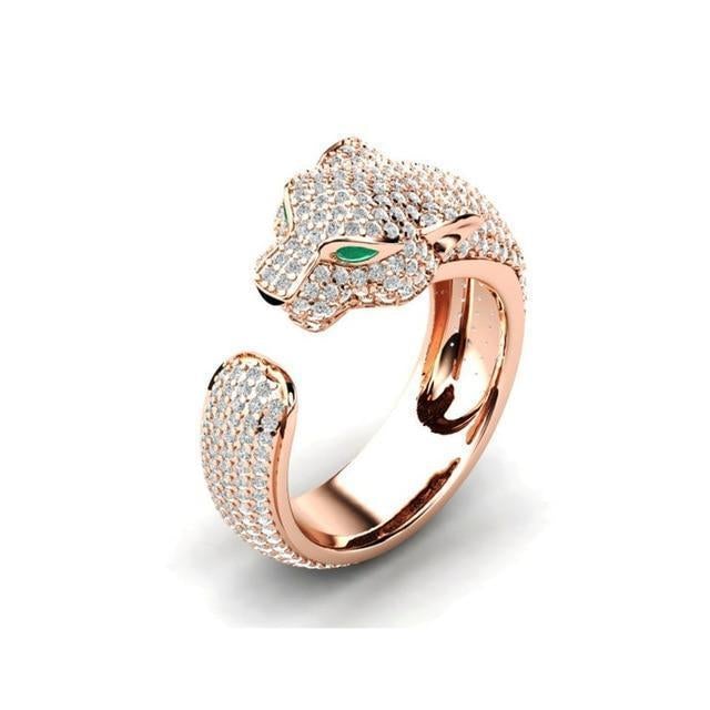 Adjustable Silver and 18K Rose Gold Ring with Green Zircon Eyes