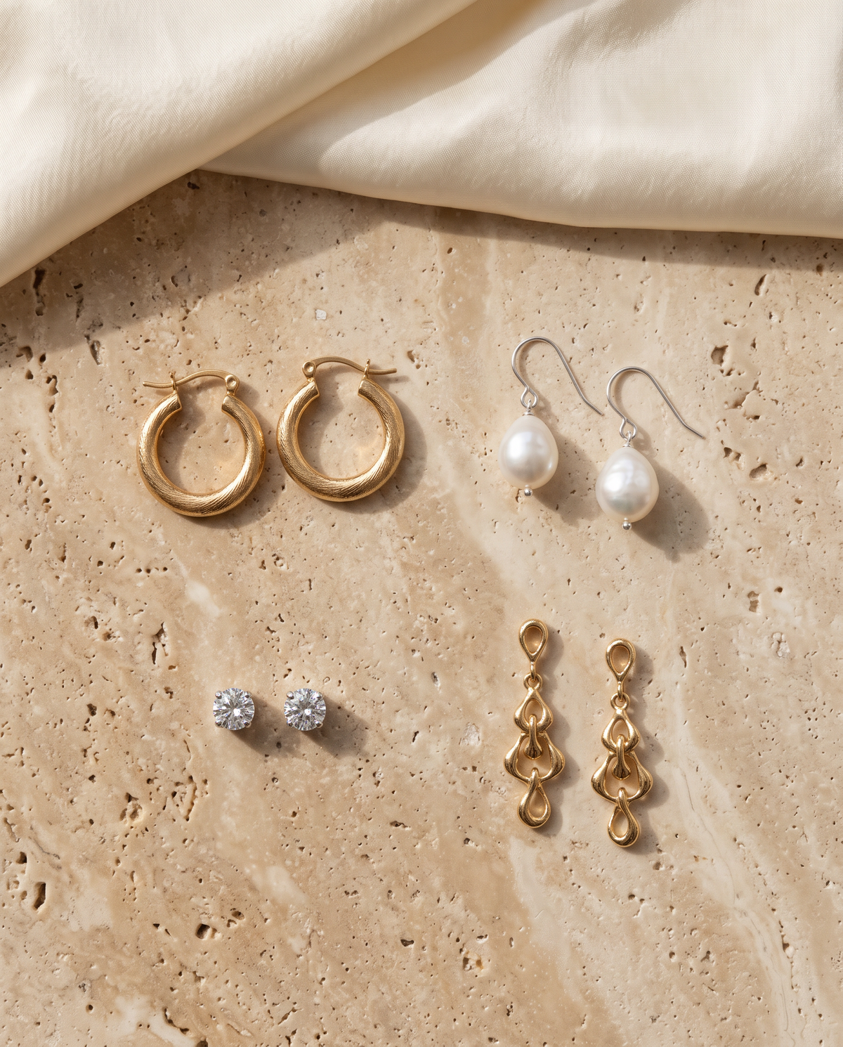 Tess & Mae Earrings on warm beige travertine