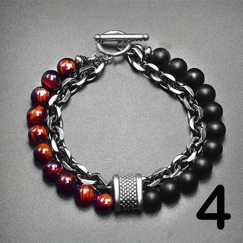 Steel Streaks Tiger Eye Bead Bracelet