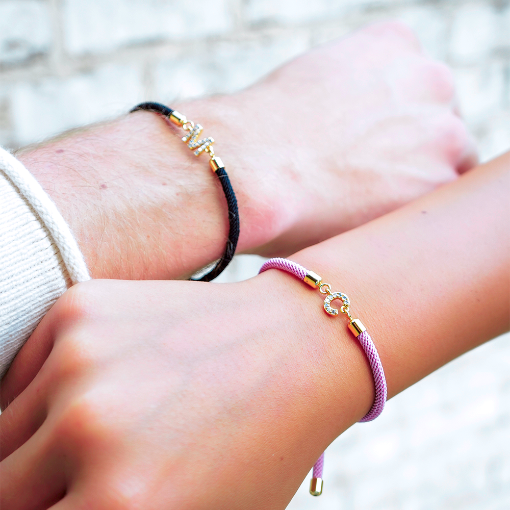 Unisex Adjustable Cord Initial Letter Bracelet - Halimah