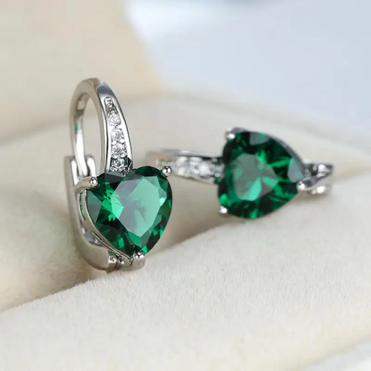 Fiorella Silver Earrings with Green Heart Stone