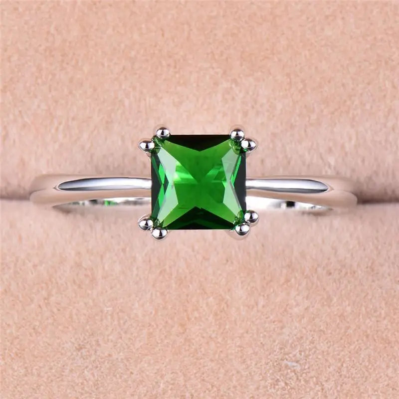 Silver Ring with Green Square Stone - Mirella