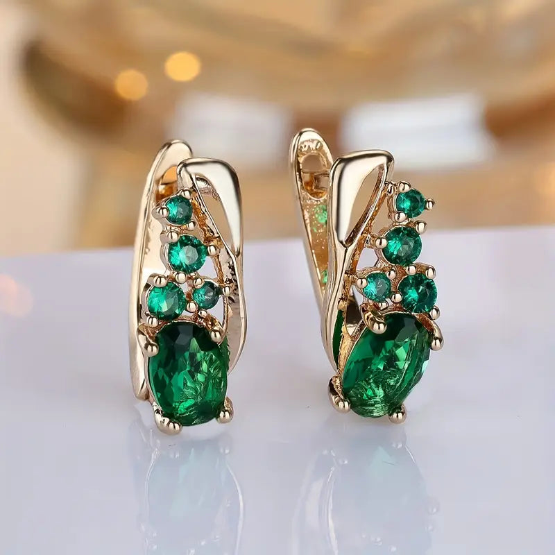 Loredana Gold Earrings with Green Oval Stones