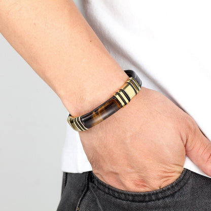 Men's Leather Bracelet with Magnetic Stainless Steel Clasp - Vulcan
