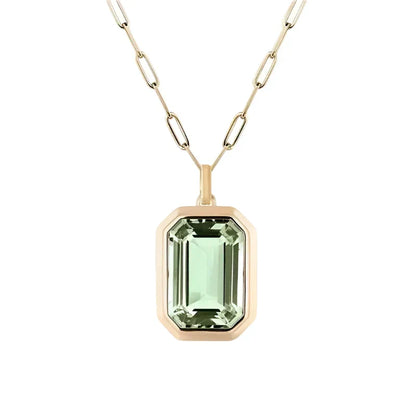 Gold Necklace with Rectangular Light Green Crystal Pendant - Dorelia