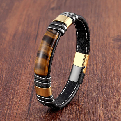 Men's Leather Bracelet with Magnetic Stainless Steel Clasp - Vulcan