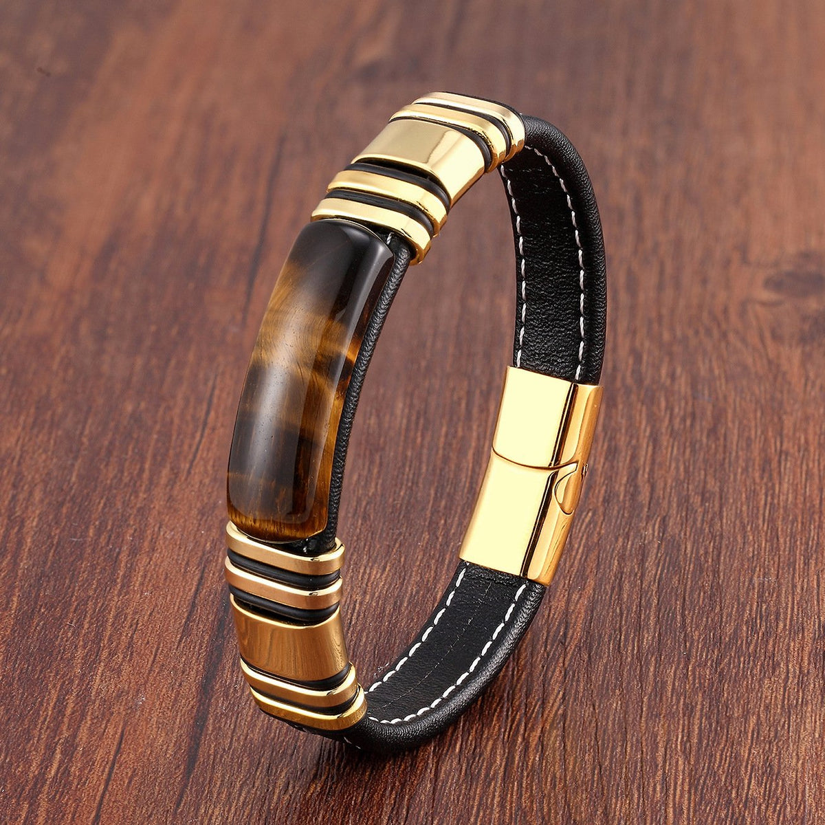 Men's Leather Bracelet with Magnetic Stainless Steel Clasp - Vulcan