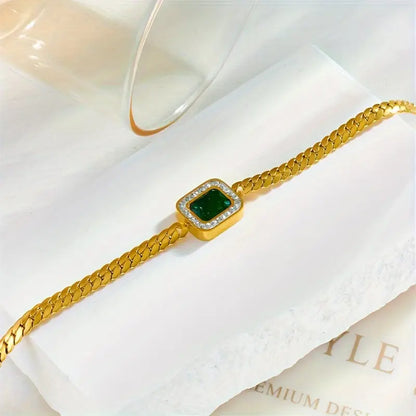 Liriel Gold Bracelet with Rectangular Green Crystal