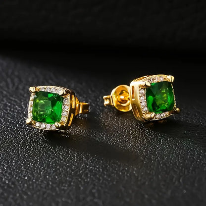 Clarissa Gold Earrings with Green Square Stone