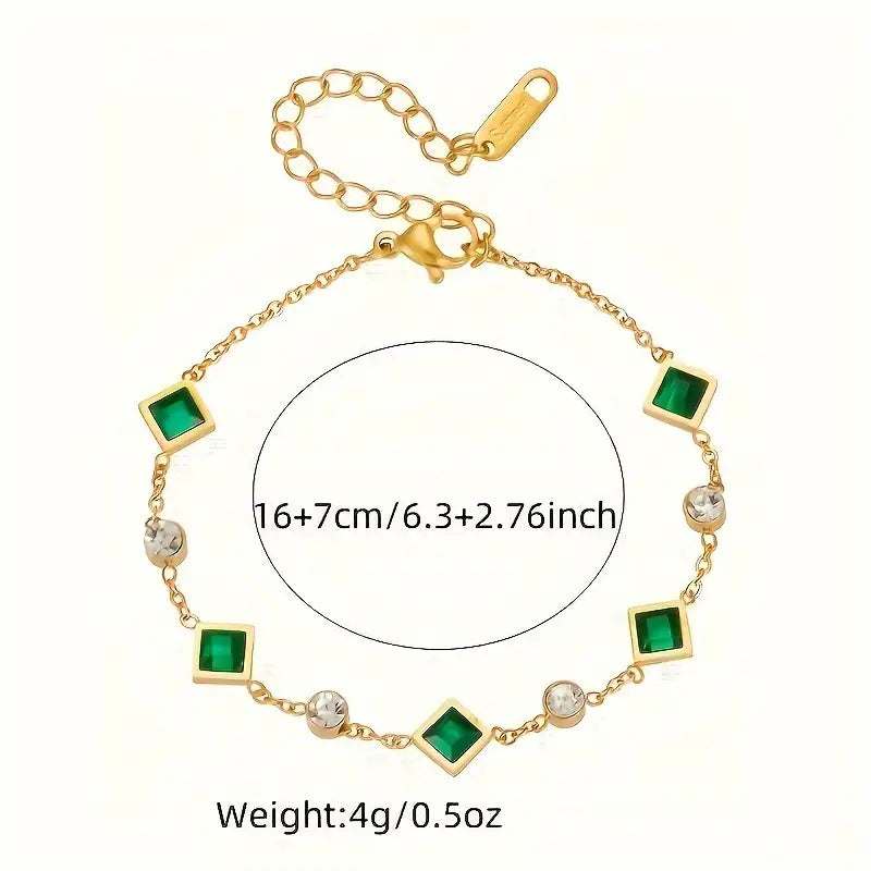 Gold Bracelet with Green and White Crystals - Ravenne
