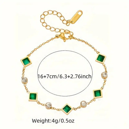 Gold Bracelet with Green and White Crystals - Ravenne