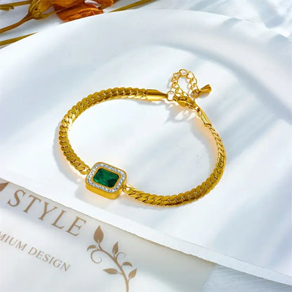 Liriel Gold Bracelet with Rectangular Green Crystal