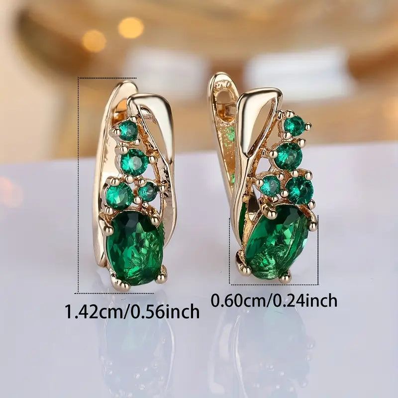 Loredana Gold Earrings with Green Oval Stones