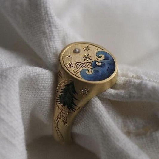 Gold Wave Signet Ring