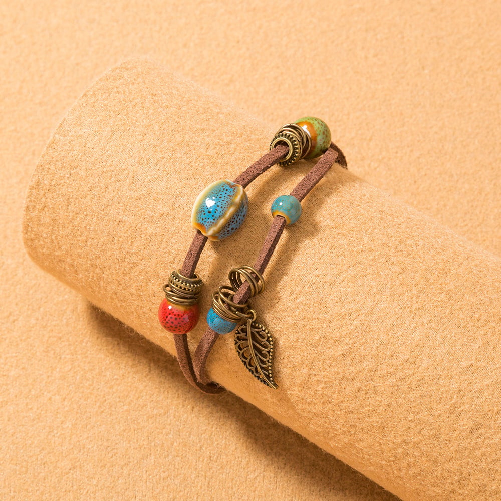 Lantana Handmade Boho Leather Bracelet with Ceramic Beads