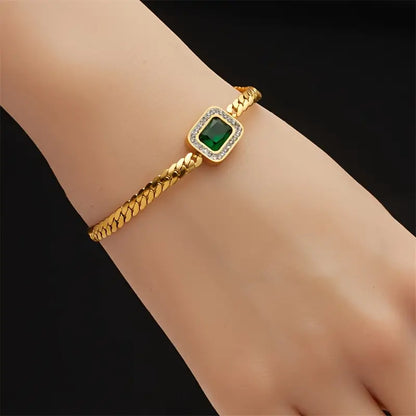 Liriel Gold Bracelet with Rectangular Green Crystal