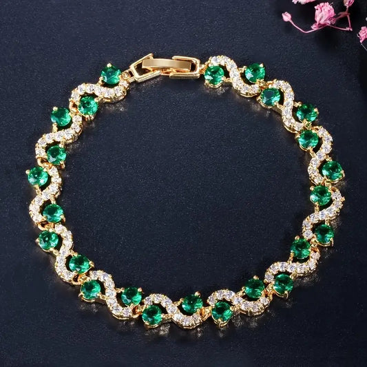 Malisse Gold Bracelet with Green Crystals and Zirconia