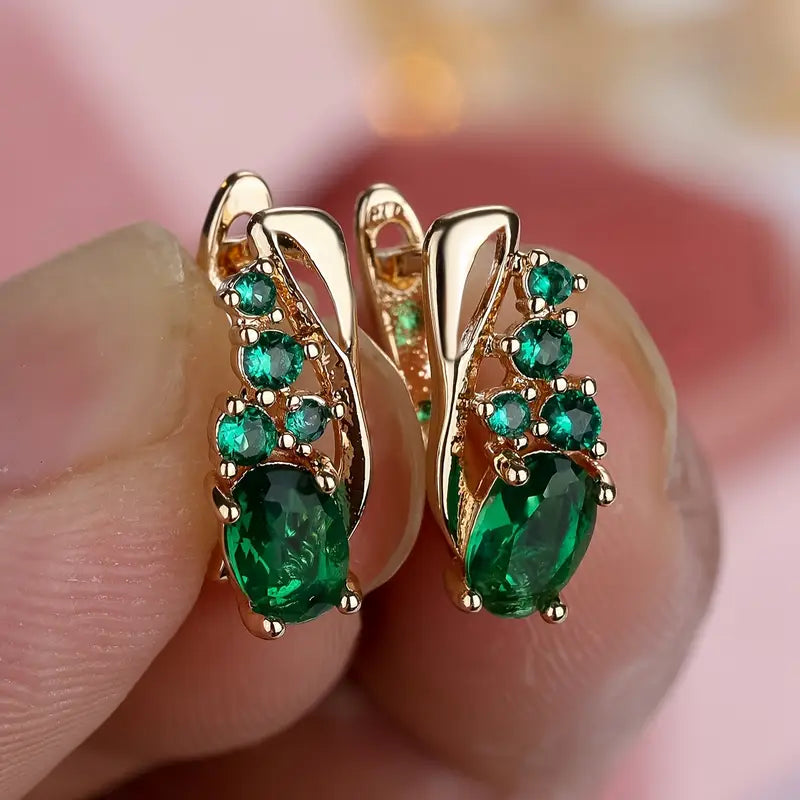 Loredana Gold Earrings with Green Oval Stones