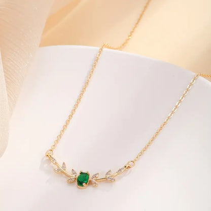 Liorna Gold Necklace with Green Crystal Pendant