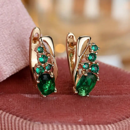 Loredana Gold Earrings with Green Oval Stones