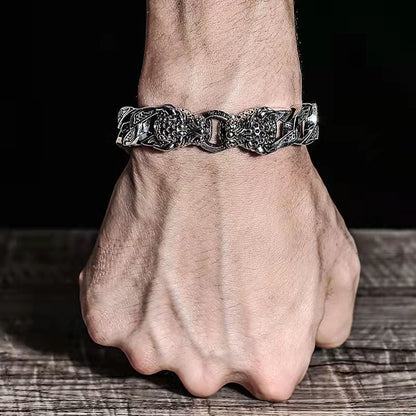 Hekkan Men's Leopard Head Bracelet with Metallic Tribal Pattern