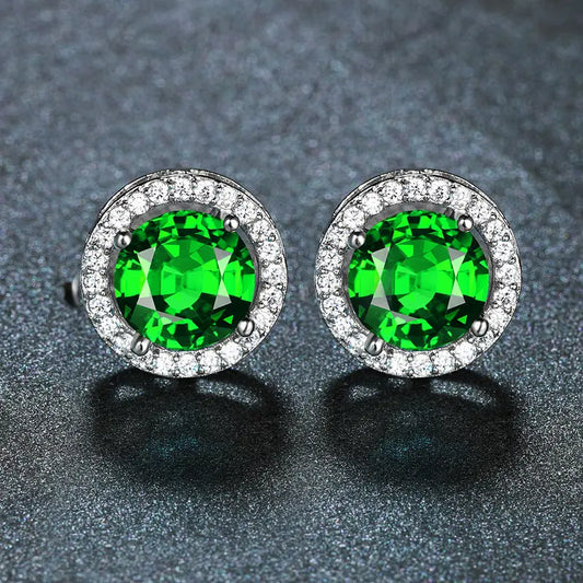 Green Round Stone and Cubic Zirconia Earrings - Violet